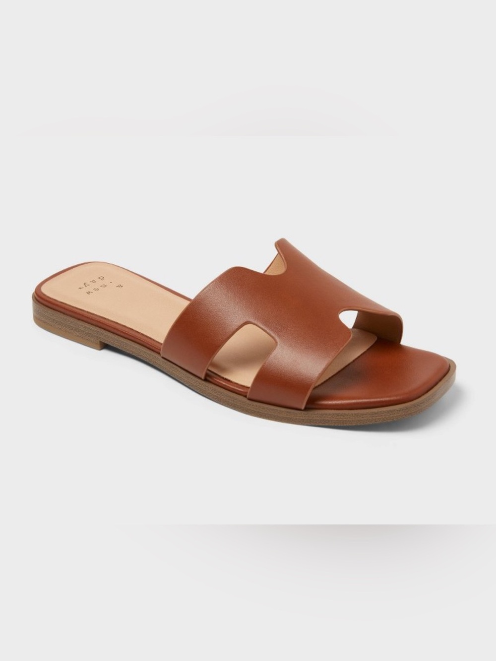 A New Day Brown Leather Slide Sandals